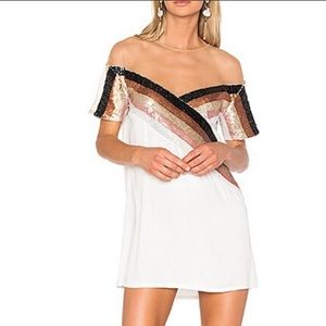 NWT Revolve NBD Mireya Mini Shift Dress with Mesh and Sequins - XS New with Tag
